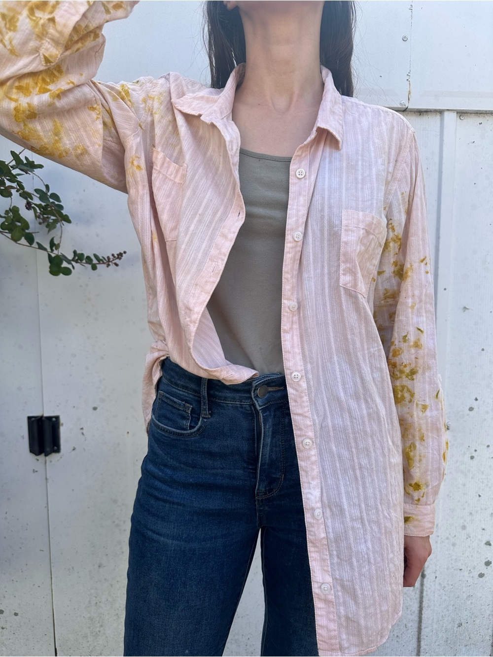 100% cotton dyed with avocado skins and marigold petals!